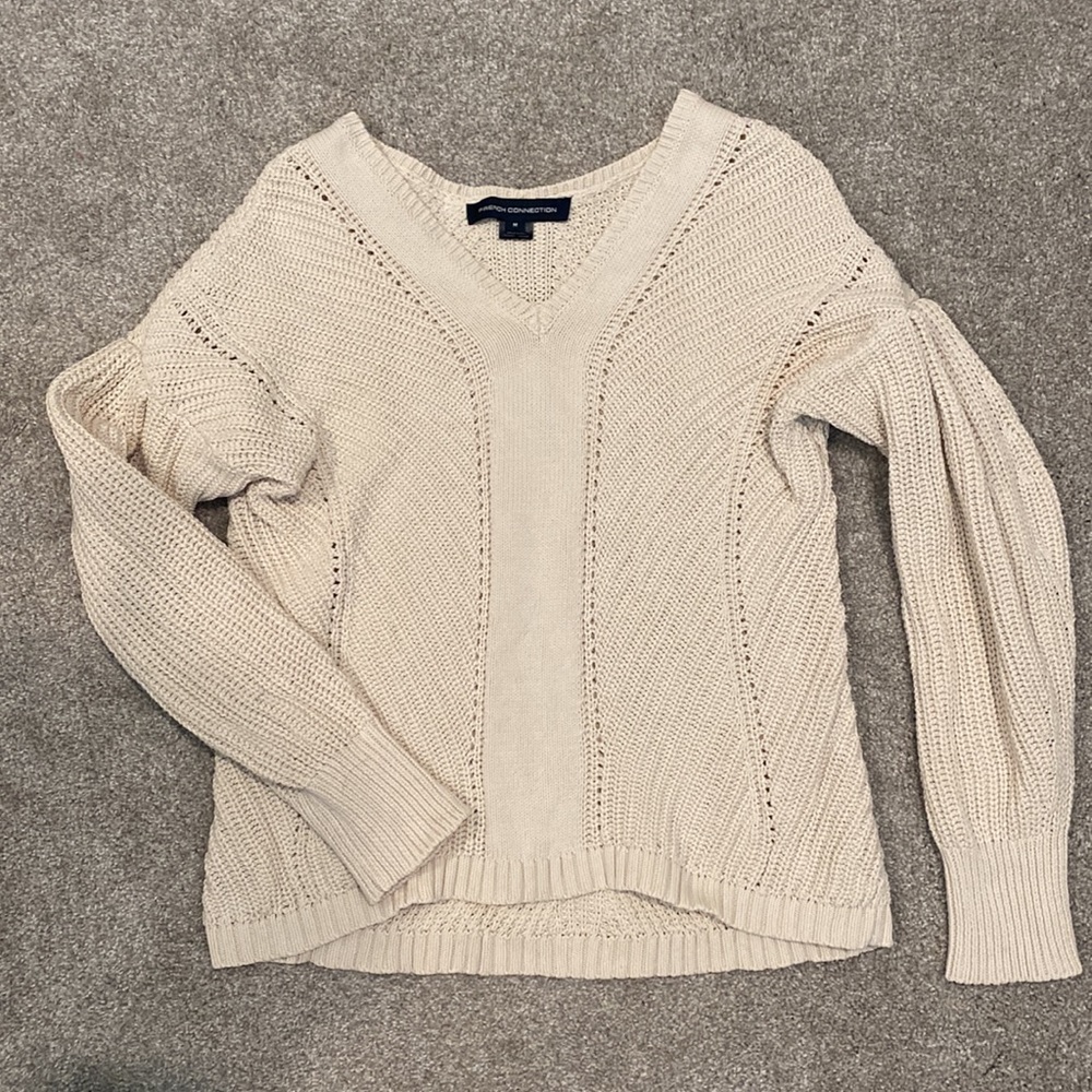 LIKE NEW Cream Sweater with Puff Sleeves